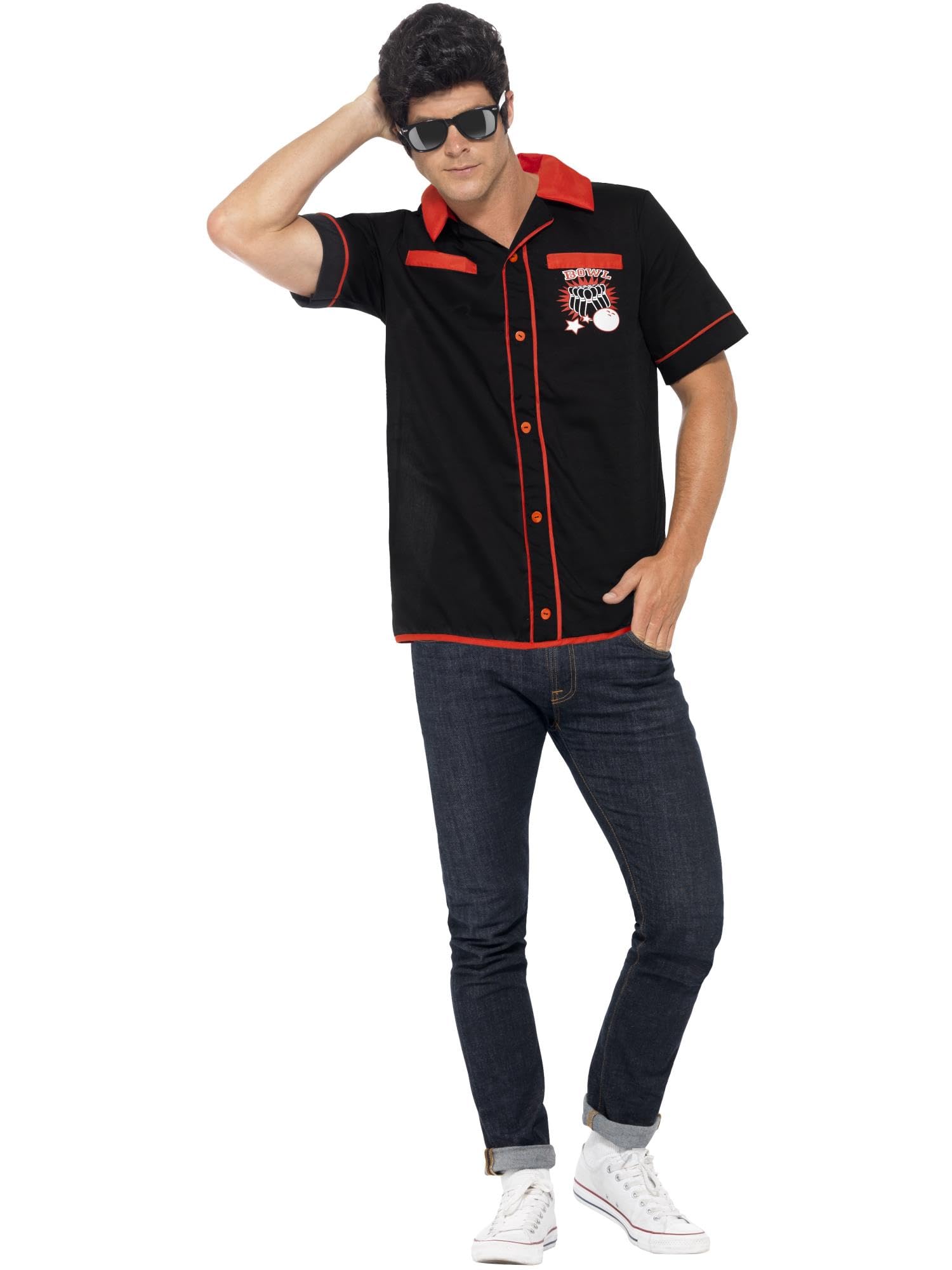 Smiffys 50s Bowling Shirt, Black, M - Size 38inches-40inches