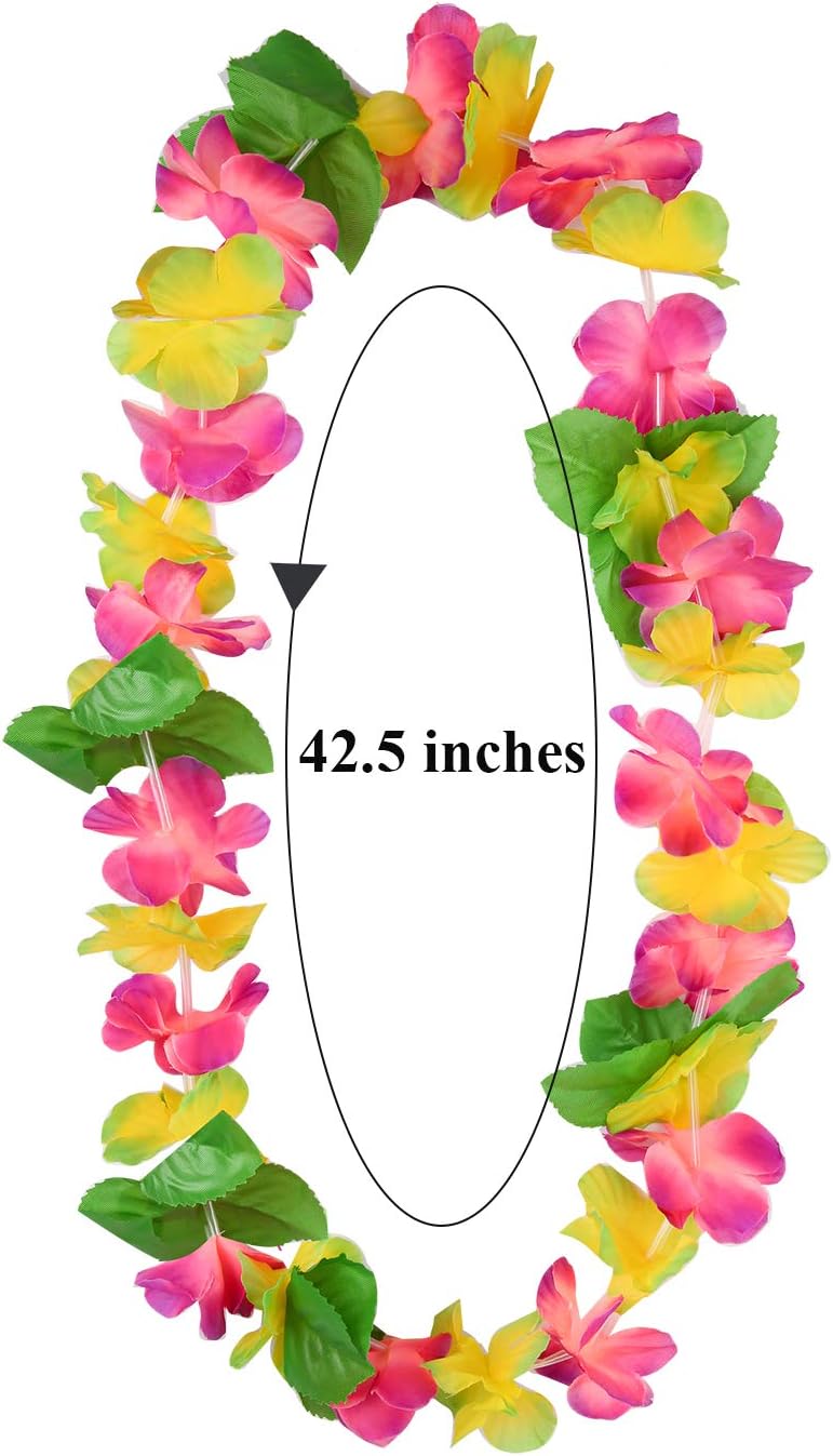 Cooraby 14 Pieces Hawaiian Leis Necklaces Colorful Hawaiian Flower Leis Necklaces for Luau Party Decorations Beach Party Supplies - Image 3