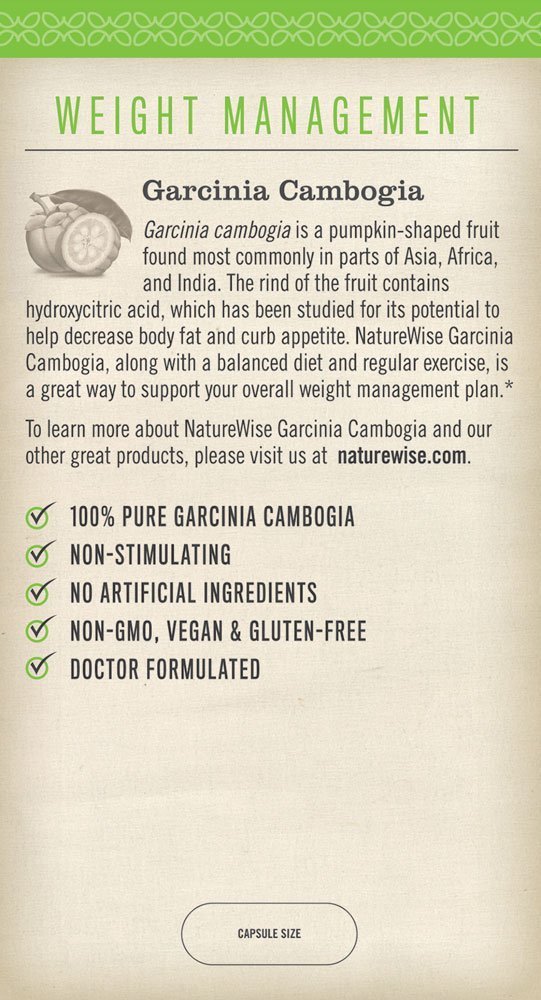 NatureWise Pure Garcinia Cambogia,100% Natural HCA Extract Supports Weight Loss and Curbs Appetite, Superior Absorption,180 count