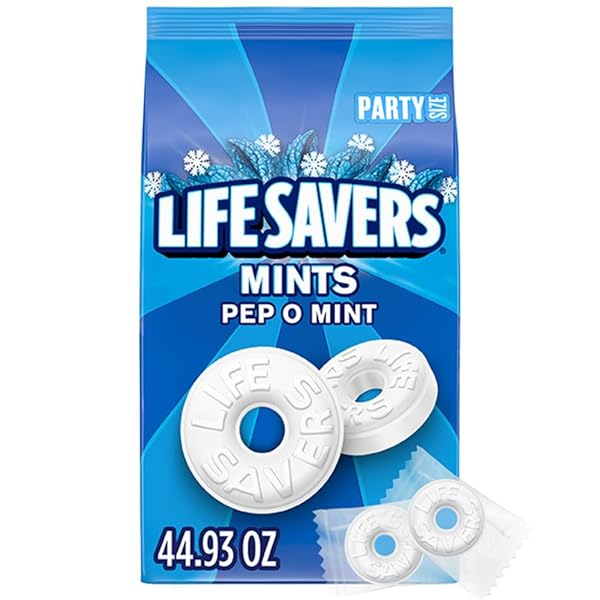 LIFE SAVERS PEP-O-MINT PEPPERMINT HARD CANDY INDIVIDUALLY WRAPPED, PARTY SIZE BULK HARD CANDY, 44.93 OZ BAG