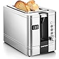 Chefman 2-Slice Digital Toaster, Pop-Up, Stainless Steel, Extra-Wide Slots For Bagels, Defrost, Reheat, Cancel Functions, Rem