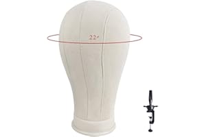 Ba Sha 22" Cork Canvas Block Head Mannequin Head Wig Display Styling Head With Mount Hole (Table Clamp Included)