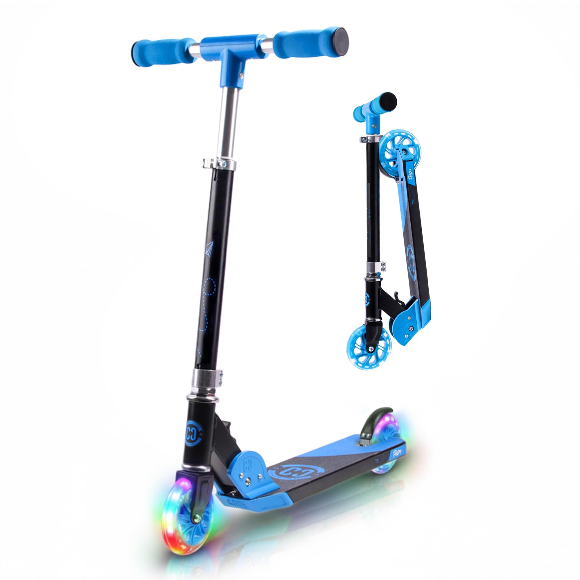 Kick Scooter for Kids Ages 6-12 - CORE Foldy Kids Scooter, 2 Wheel Light-Up LED, Easy Folding, 3 Adjustable Height Handlebar, Pro Deck for Boys & Girls, 4 Colors (Blue)