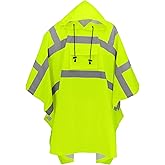 GGS Rain Poncho - High Visibility, Reflective, Wind and Waterproof with Drawstring Hood, Rain Gear for Construction, Camping, Fishing, Hiking, One Size
