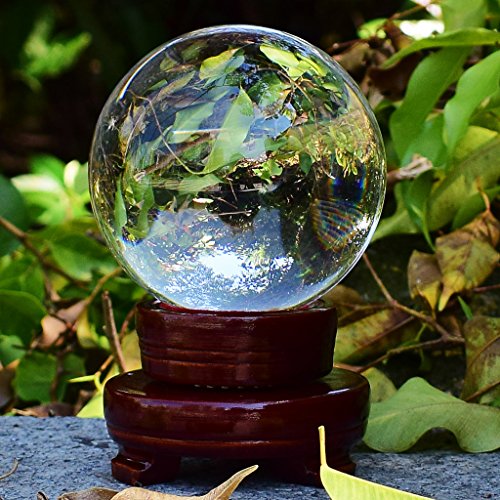 HanLingGG Clear Crystal Ball 3.15inch Glass Sphere Display Photography Decor Ball with Wooden Stand for Home Wedding Office Decoration