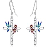 LONAGO Hummingbird Earrings for Women Sterling Silver Hummingbirds Cross Dangle Earring Jewelry Gift for Women