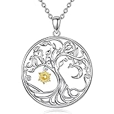 Dralox Tree of Life Necklace for Women S925 Sterling Silver Sun and Moom Pendant Family Tree Necklace Jewelry Anniversary Birthday Gift for Women 20"
