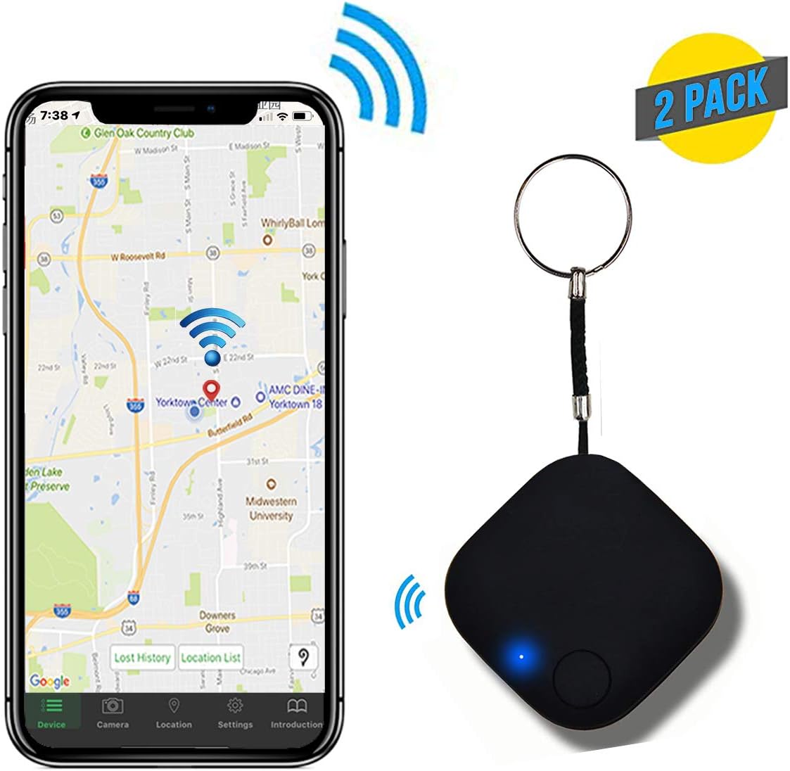 Smart Key Tracker Anti Lost Wireless Phone Finder Keep Track of Your Valuables Wallet Finder Lost Alarm Compatible Android & iOS (Pack of 2 Black)