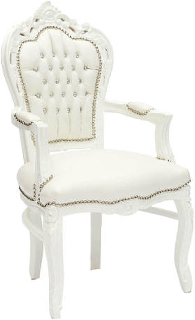 Poltrona Barocco Stile Luigi XVI - Bianca E Argento, Ecopelle, 63x65x94 Cm, Per Salotto O Attività - Foto 6