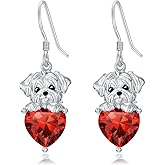 LONAGO Dog Earring with Birthstone Maltese Dog Dangle Earrings Gift for Women