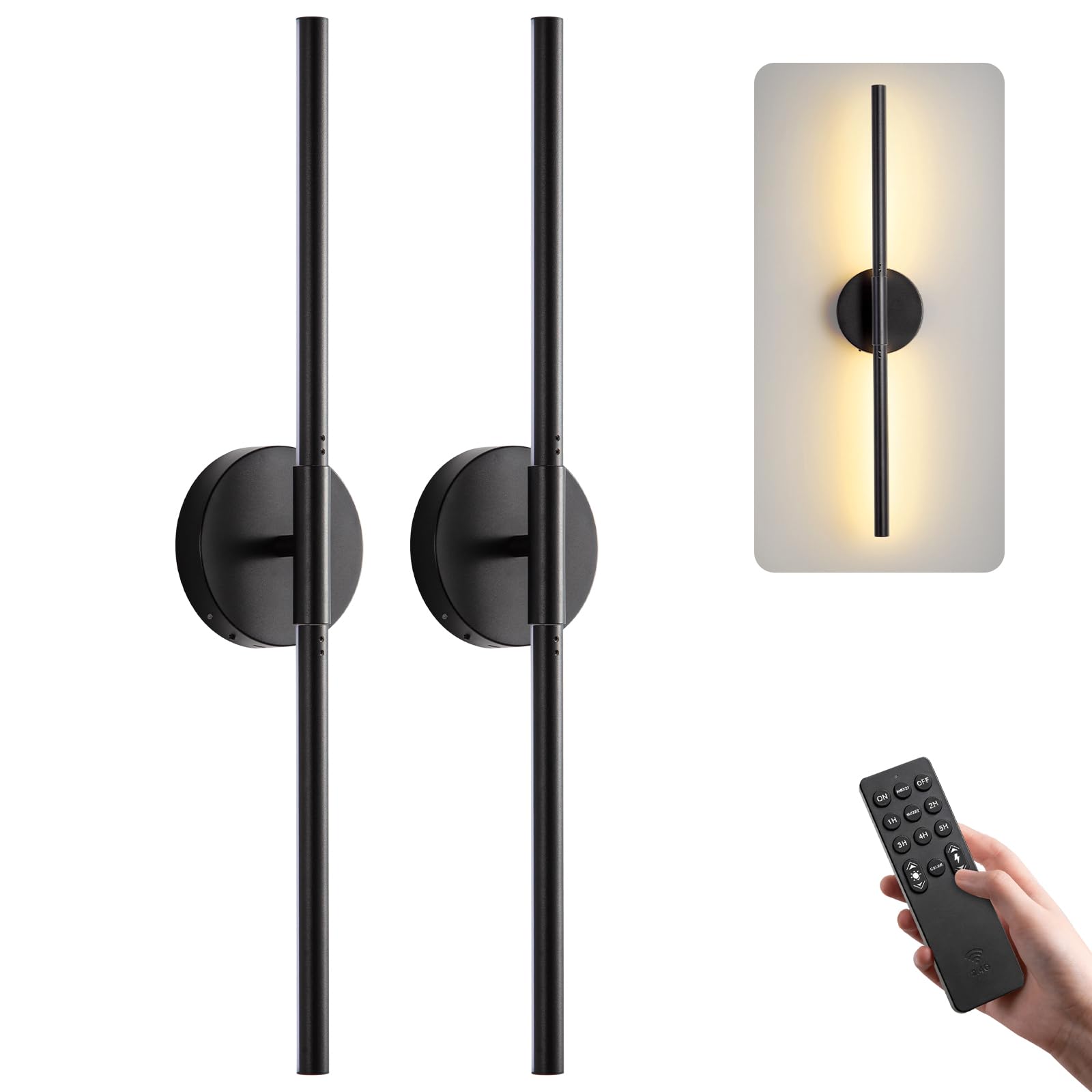 Photo 1 of ***MISSING PARTS***
Battery Operated Wall Sconces Set of 2, Modern Wireless Wall Lights with Remote & Touch Control, 24 Inch Black Dimmable Rechargeable LED Sconce with 3 Colors & Timer for Bedroom, Living Room, Hallway