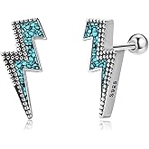 Lightning Bolt Earrings Sterling Silver Created Turquoise Earring Lightning Screw Back Stud Earrings Jewelry for Women