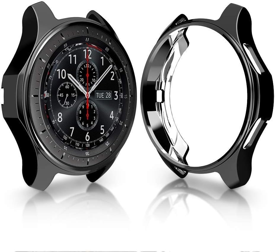 Cuteey Case for Samsung Galaxy Watch 46mm,Soft TPU Protector Bumper Shock-Proof Protective Cover for Galaxy Watch Gear S3 Band Accessories (Black, 46mm)