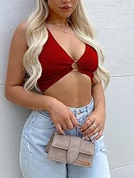 AEVZIV Sexy Crop Tops for Women Sleeveless Deep V
