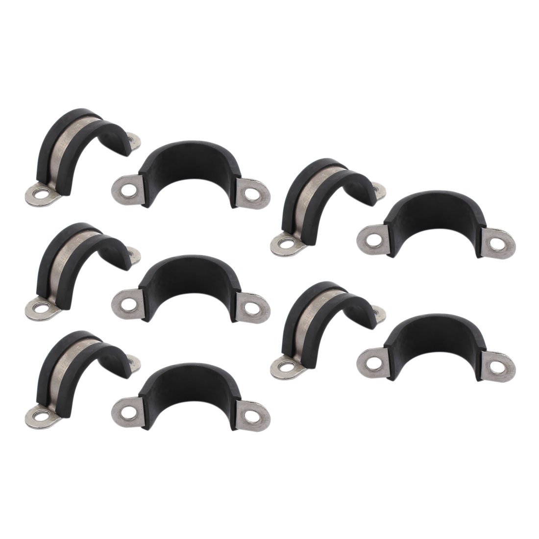 sourcingmap 10Pcs 25mm Dia Rubber Lined U Shaped Stainless Steel Hose Pipe Clips Clamp Cable