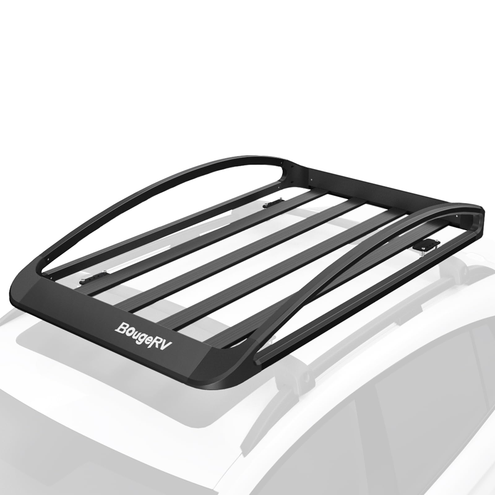 Photo 1 of ***Damage to threads , has screws cross threaded into nutserts***BougeRV 64''x40''x8'' Aluminum Roof Basket Anti-Rust Lightweight Universal Roof Rack Basket Rooftop Cargo Carrier with Wind Fairing,150LBS Load Capacity, Fit for SUV Truck Cars (Black)*)**Da