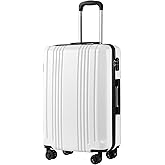 Coolife Luggage PC+ABS Hardshell Suitcase with TSA Lock, Spinner Carry On Lightweight (white, S(20in_carry on))