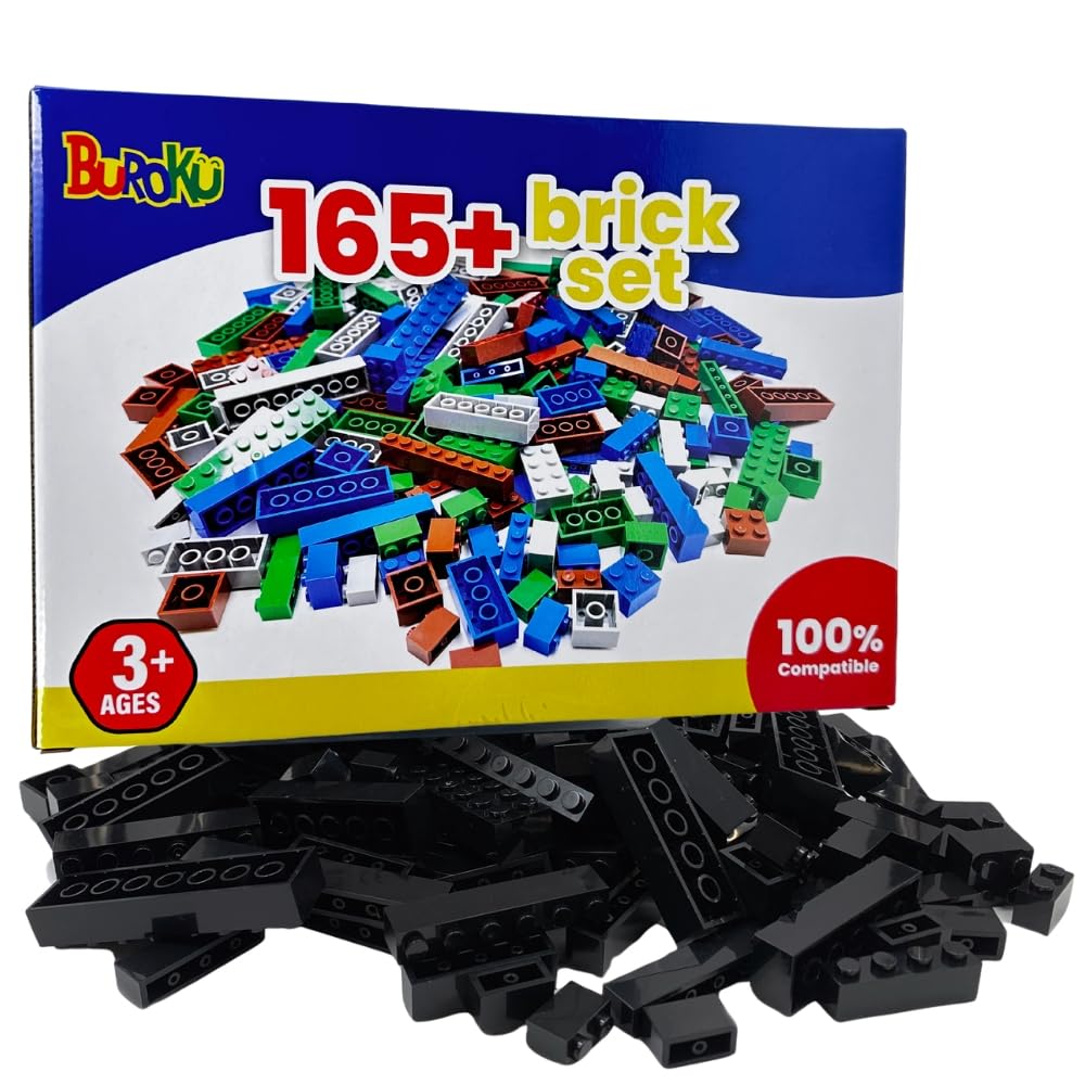 Buroku - 165-Piece Black Construction Set | Toy Bricks Compatible with All Brands | Encourages Creativity and Imagination | Various Sizes | Safe and Non-Toxic | Bricks