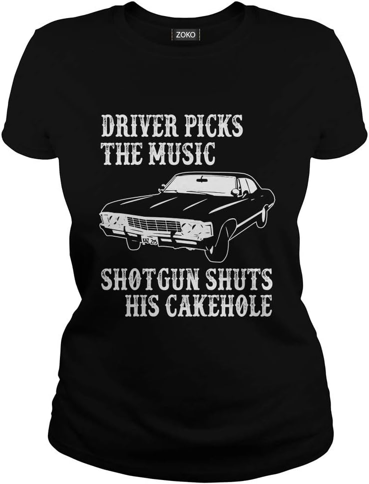 Zoko Apparel Driver Picks The Music Shotgun Shuts His Cakehole Sam Dean Winchester 67 Impala T-Shirt