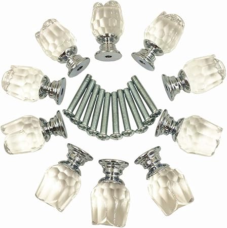 Yahead 10pcs Crystal Glass Door Knobs Rose Shaped Cabinet Cupboard