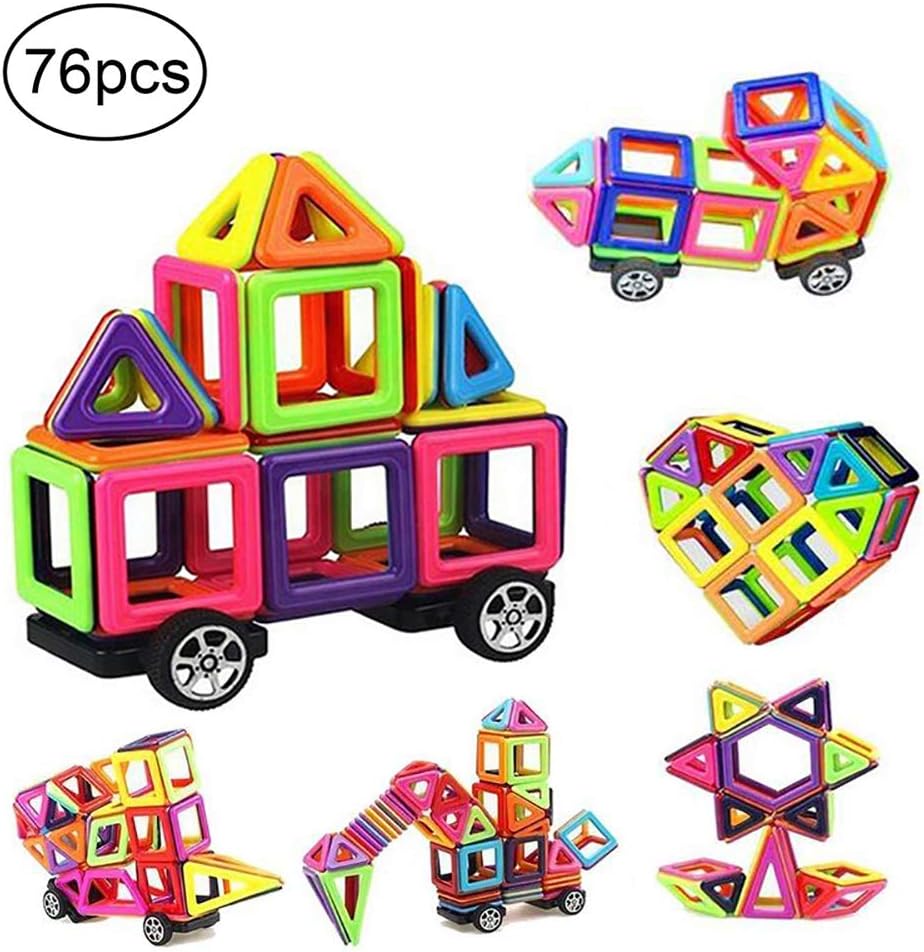 Camande Magnetic Building Block Set, Magnet Kids Construction Stacking Toy Rainbow Color for Creavity Educational with Instruction Booklet, Set (Mini Size 76)