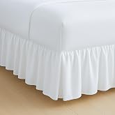 Rajlinen Ruffled Bed Skirt Queen, 15 Inch Drop Dust Ruffle with Split Corners, 100% Microfiber Bedskirt with Platform, Three-Sided Coverage Ruffled Gathering Design, White