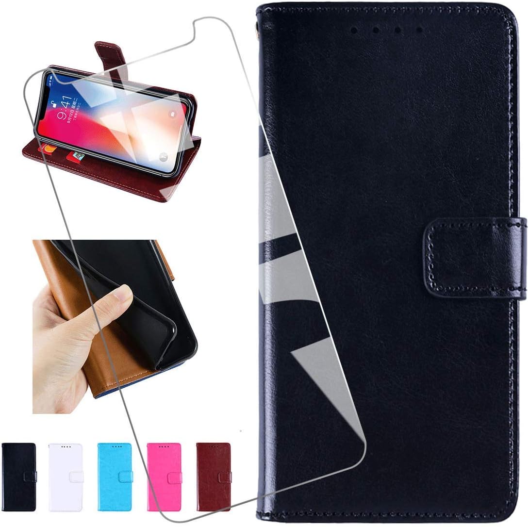 KJYF Wallet Case + Tempered Glass Screen Protector for Nokia 2.3 (6.20"), Flip Shell PU Leather Phone Cover Protective Compatible with for Nokia 2.3 (6.20").