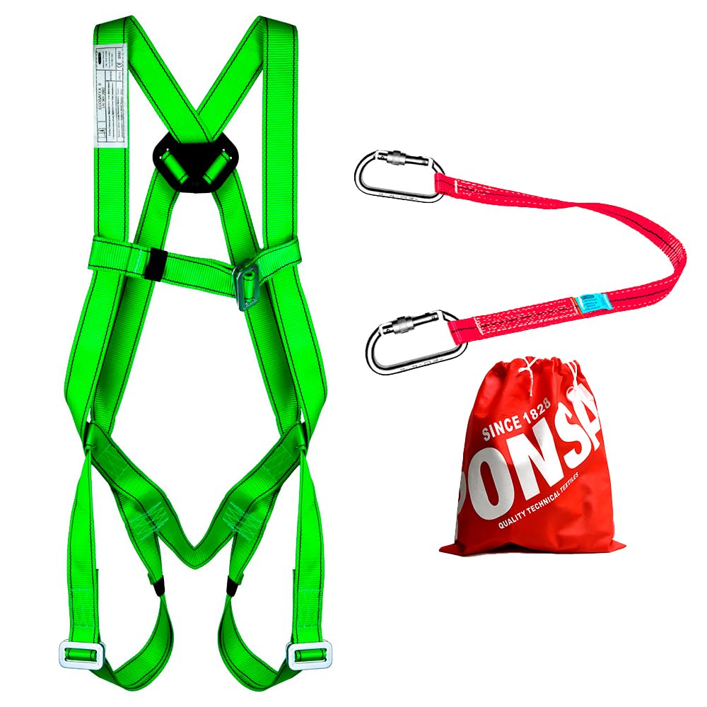 PONSA Safety Harness Kit Ecosafex 2 - Full Body Height Fall Arrest Harness with lashing straps +2 carabiners - Adjustable Fall Protection Harness for Aerial Work.