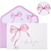 30Pack Pink Bow Thank You Cards with Envelopes Stickers Bow Blank Note Card Watercolor Greeting Card for Wedding Party Birthday Supplies (Pink)