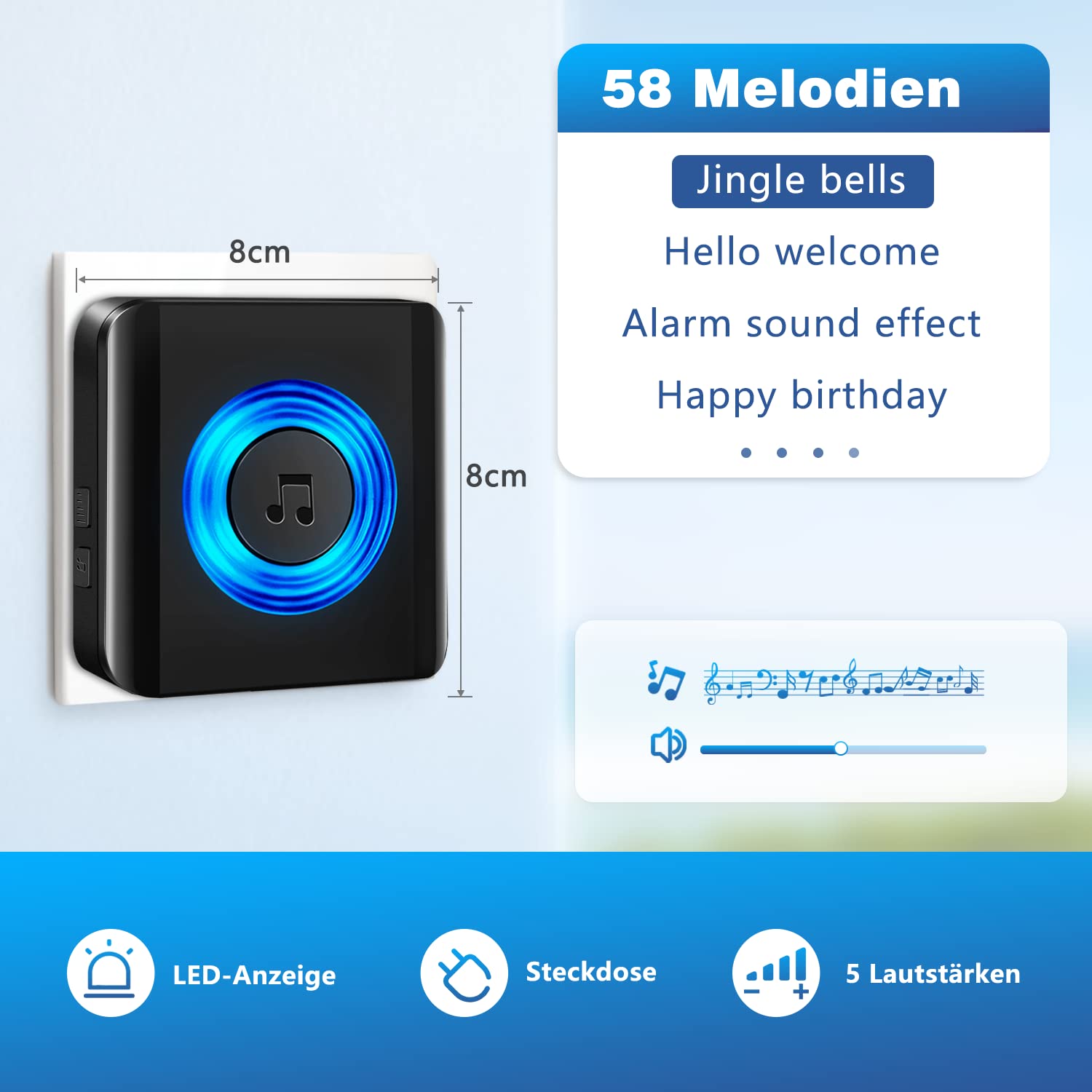 Satisure Funksignal Weiterleitung, Türklingel Weiterleitung Funk Klingelanlagen Funkkonverter(3-24V) Funk Gong Erweiterung Set 58 Melodien & 5 Lautstärkestufen für Türklingel Kabelgebunden 2
