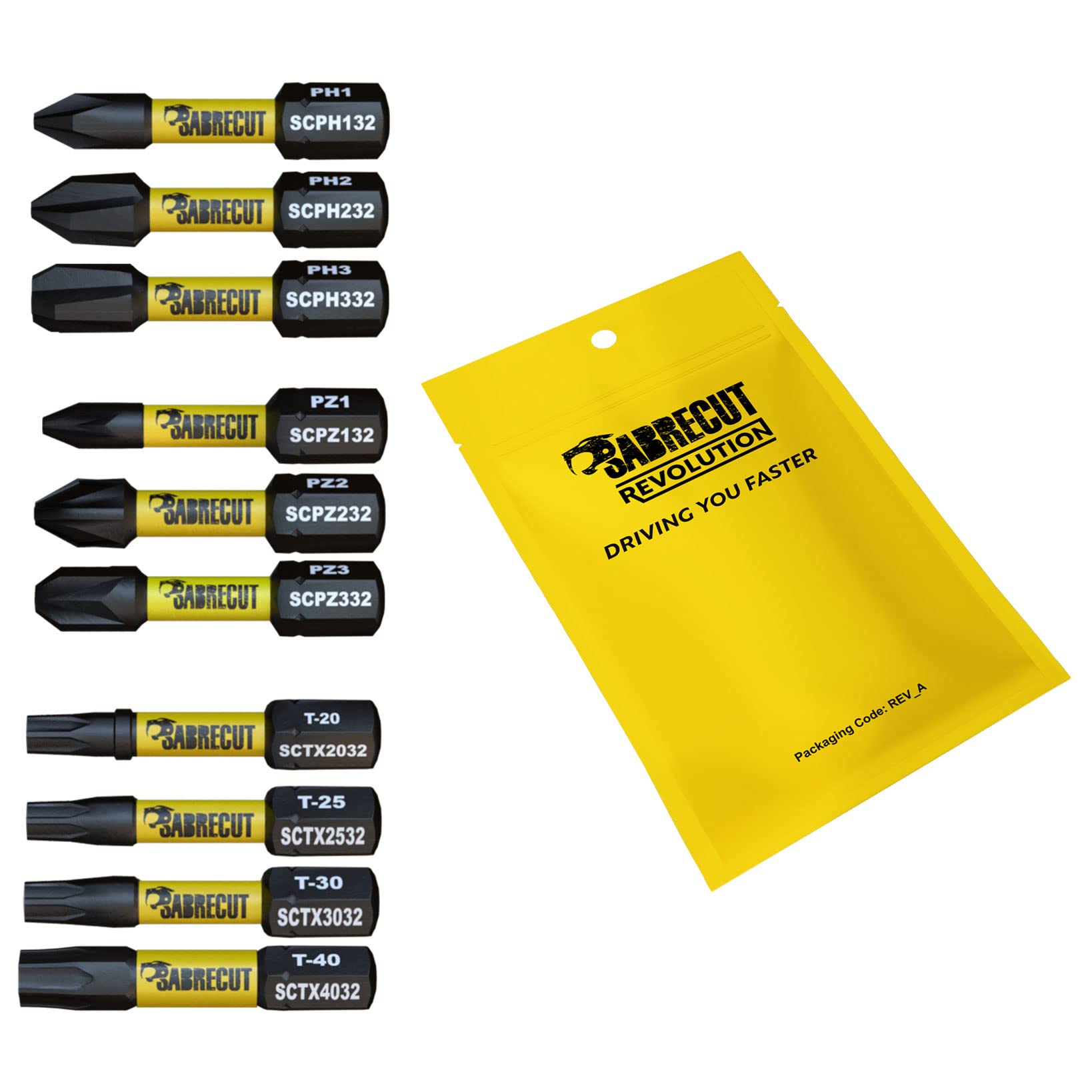 10 x SabreCut SCRK32 32mm PZ1 PZ2 PZ3 PH1 PH2 PH3 TX20 TX25 TX30 TX40 Magnetic Impact Screwdriver Driver Bits Set Pozi Pozidriv Phillips Torx