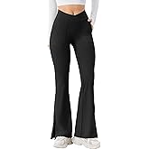 SPVISE No Front Seam Flare Leggings for Women High Waist V Cross Yoga Pants Workout Gym Casual Bootcut Bell Bottoms Split Hem