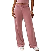 True Religion Women's Velour Sweatpants Straight Leg Track Pants with Crystal Horseshoe Logo