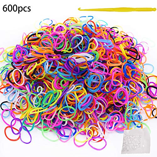 600Pcs Colorful Rubber Bands Refill + 480Pcs S Clip+ 1 Loom Hook for Loom Rubber Band Knitting Loom Hook Tool Loom Kit DIY Rubber Band Bracelet Woven S Clips Connectors Refills for DIY Bracelet Kit B