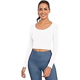 Qzzater Women's Long Sleeve Crop Tops Scoop Neck Lightweight Workout Slim Fit Going Out Gym Yoga Shirts