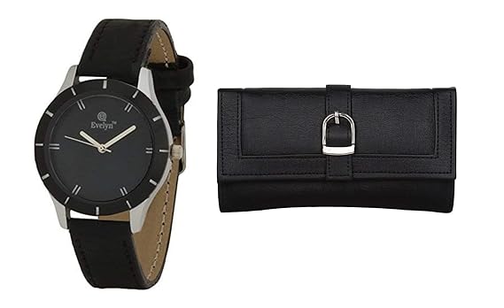 Evelyn Women's Analog Black Dial Wrist Watch With Black Wallet -Lbblk-272-019