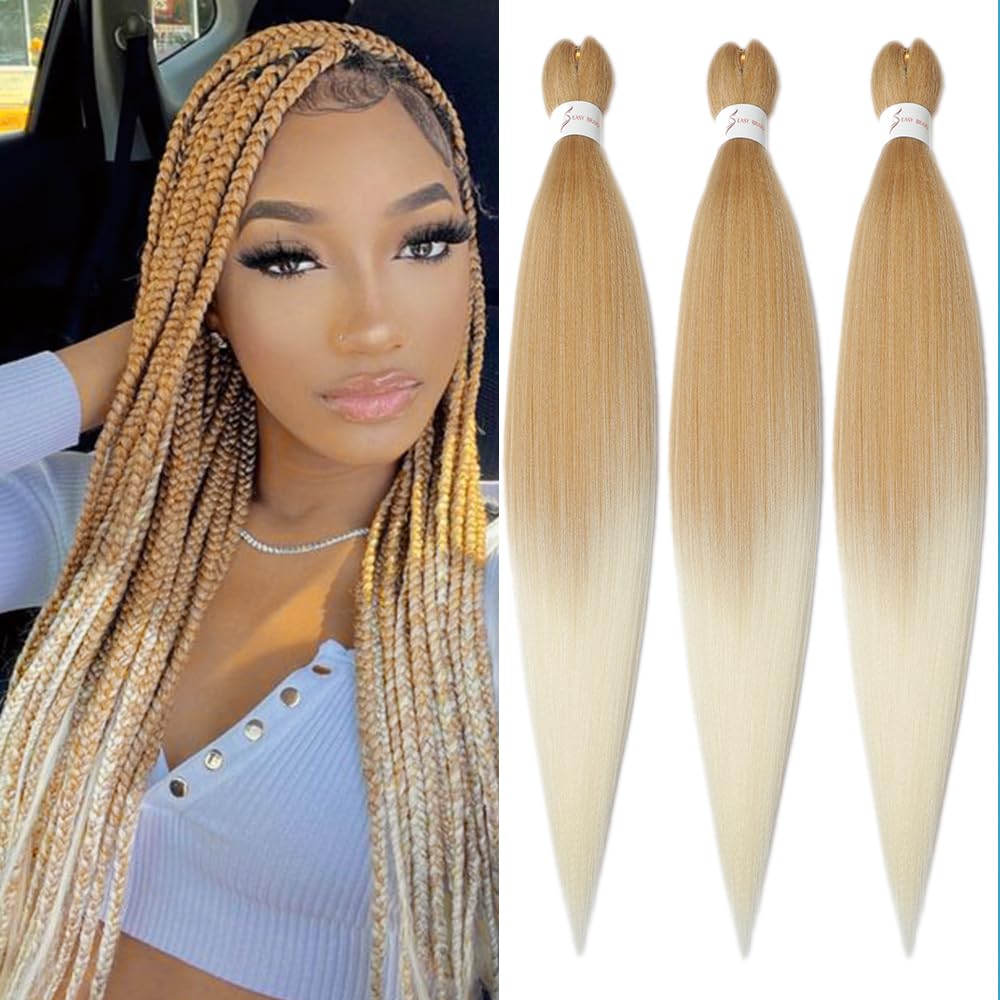 Photo 1 of Pre stretched Braiding Hair 32 Inch Braiding Hair Extensions Hot Water Setting Synthetic Hair Pre Stretched Crochet Braids Hair(32 Inch,3 Packs,27/613#