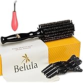 Belula 100% Soft Boar Bristle Round Brush for Blow Drying Set. Round Hair Brush With Large 2.4” Wooden Barrel. Hairbrush Ideal to Add Volume and Body. Free 3 x Hair Clips & Travel Bag