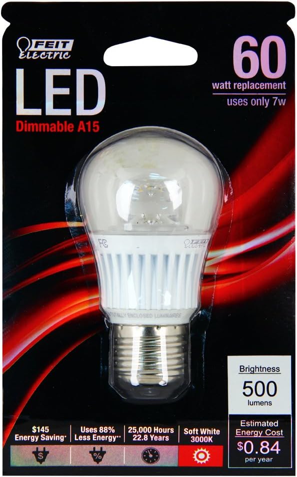 Feit BPA15/CL/DM/500/LED 60W Equivalent A15 Medium Base LED Light, Soft