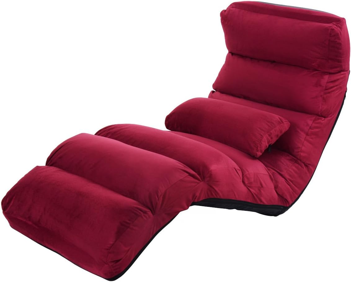 Mybesty Folding Lazy Sofa Chair Stylish Sofa Couch Bed Lounge Chair W/Pillow Burgundy
