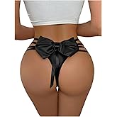 OYOANGLE Women's Bowknot Cut Out Thong Panties Cheeky Strappy Mid Rise Underwear