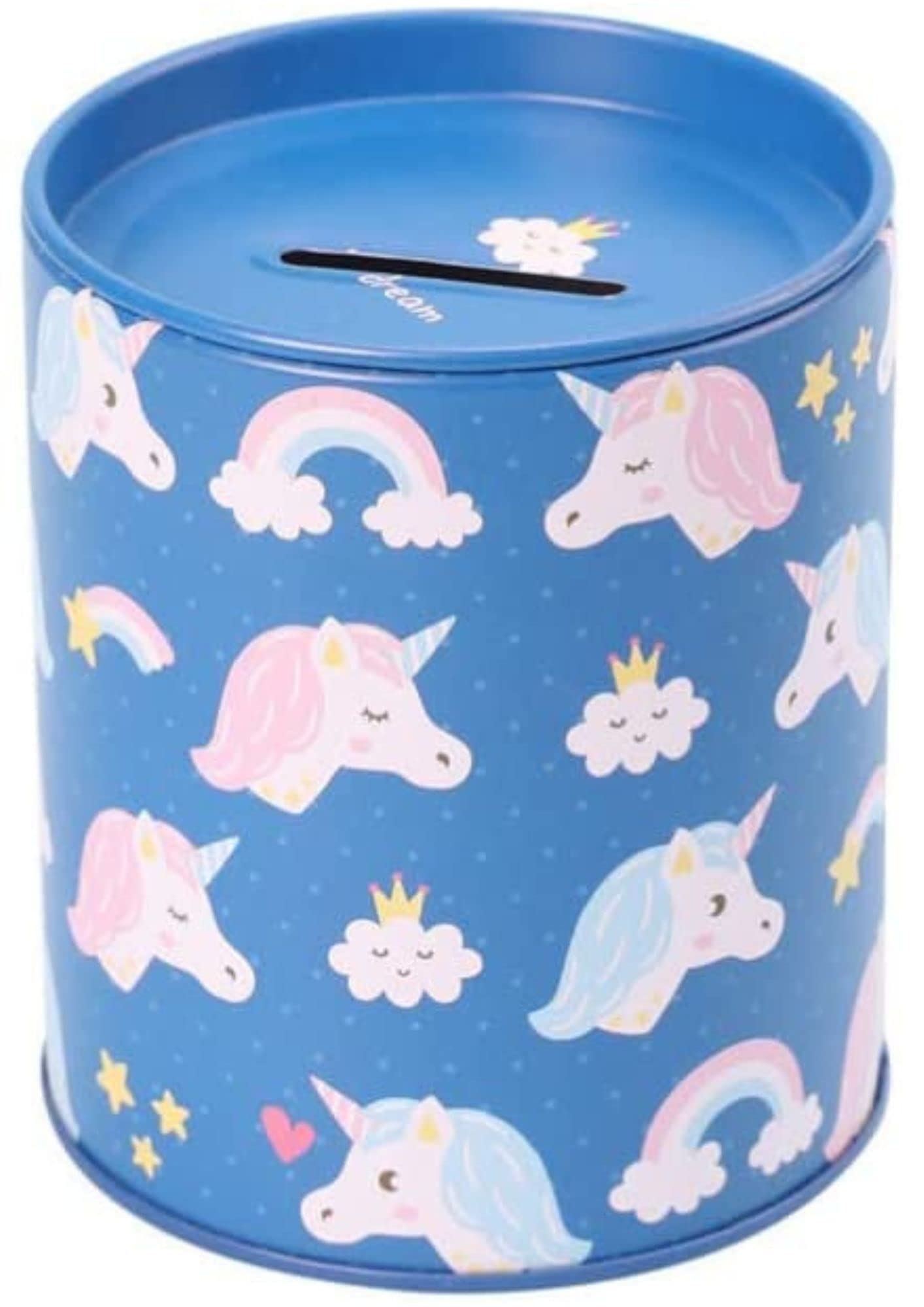 makio Unicorn Children's Tin Piggy Bank. Original Tin Piggy Banks with Animal Design Lids. Cheap Tin Piggy Bank for Children That Can Also Be Used as a Pencil Jar.
