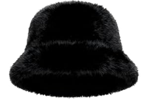 Sdfvsdg Women's Fuzzy Wide Brim Faux Fur Bucket Hat Winter Fluffy Fisherman Cap for Women Men