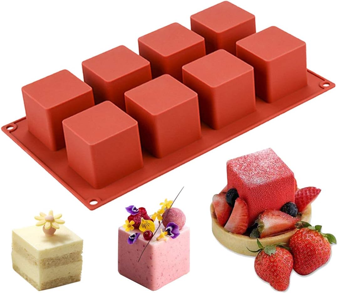 JOERSH 3D Square Silicone Mold, 8Cavity Square Mousse Cake