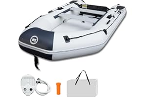 HEYBOARD 10ft Inflatable Dinghy Boat for Adult with Drop-Stitch Floor 3-4 Person Inflatable Raft with Oars & Carry Bag Heavy-Duty Motor Mount Ready for Fishing Diving Tender or Recreation USCG Approved