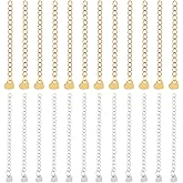 UNICRAFTALE 40Pcs 2 Style 2 Colors 60mm Bracelet Extension Chain with Heart Charms 304 Stainless Steel End Chain Extender for Necklace Bracelet Jewelry Making