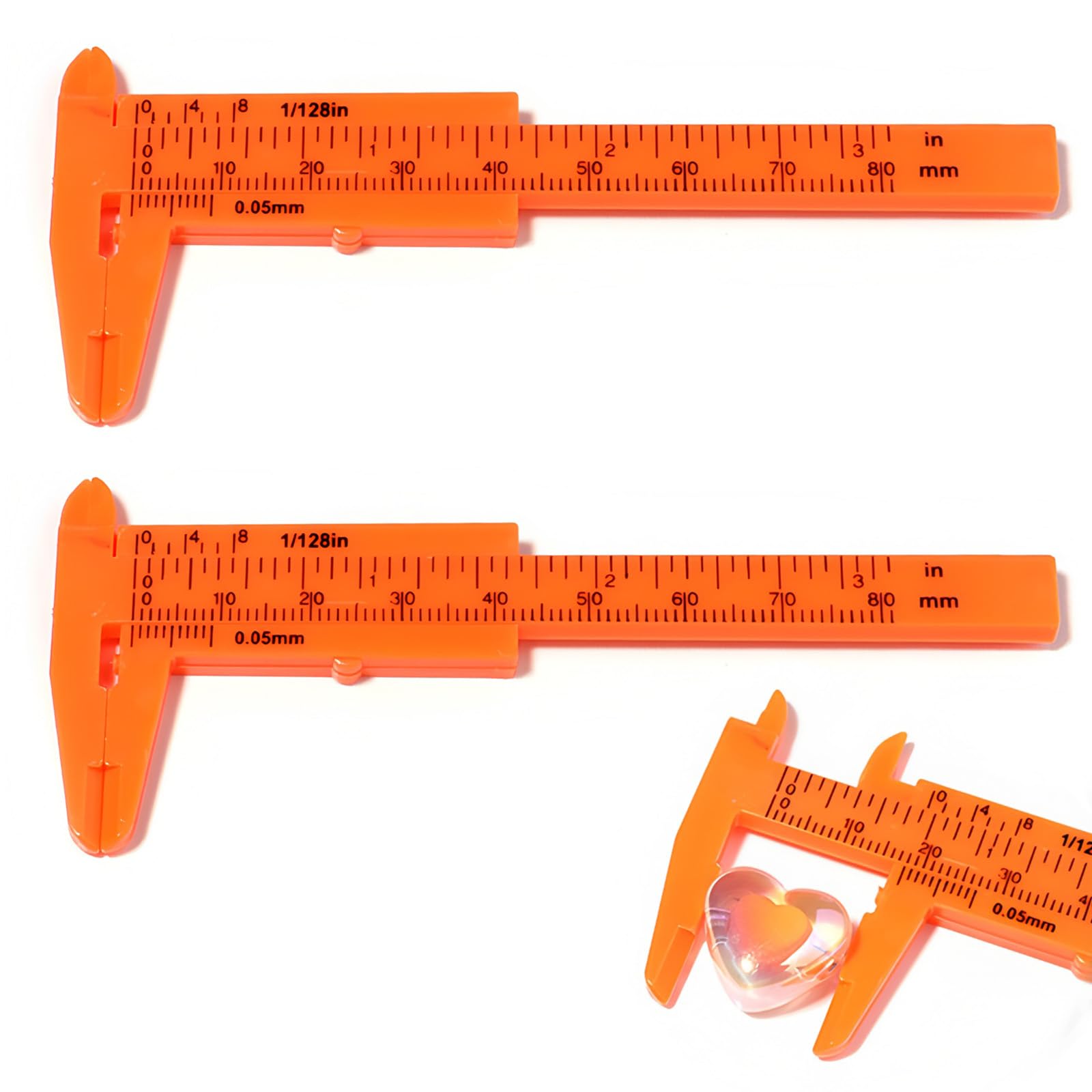 Mein HERZ 2 Pcs Plastic Vernier Caliper Set, ABS Material, 0-80mm/0-3.5in Measuring Range, Buttons, Jade, Jewelry Measurement, Includes 2 Orange Calipers