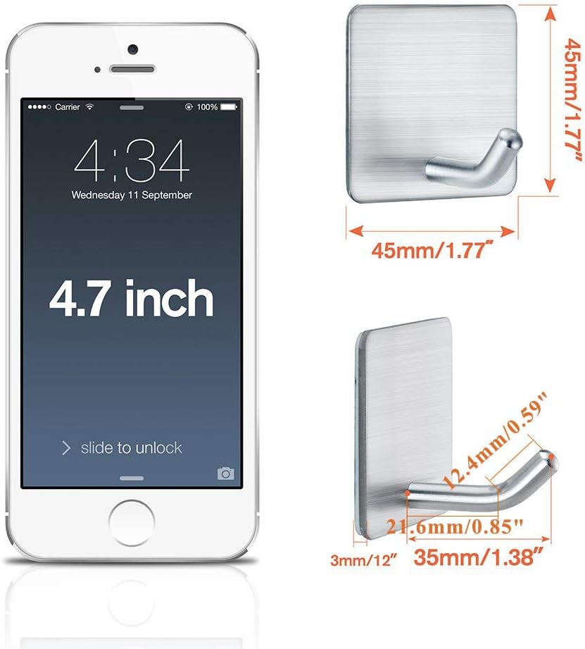 FOTYRIG Adhesive Hooks Heavy Duty Hooks Wall Hangers Waterproof Stainless Steel Towel Hanger Holder Stcik on Hooks for Hanging Kitchen Bathroom Home-4 Packs: Home & Kitchen