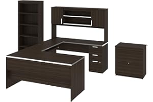 Bestar, Ridgeley Collection, 3-Piece Set Including a U-Shaped Desk with Hutch, a Lateral File Cabinet, and a Bookcase