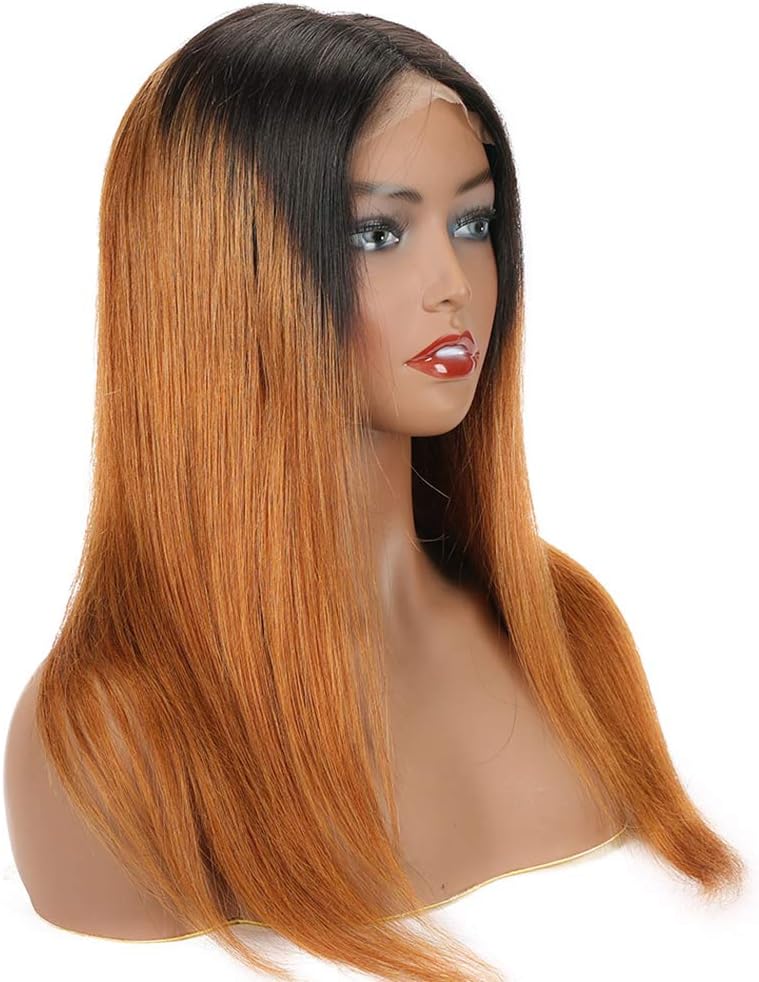 YanT HAIR Lace Front Wigs Human Hair For Women 4X4 Size Lace Straight Wig Ombre 1B/30 Color, T1b/30 Color, 12 inches - Image 5